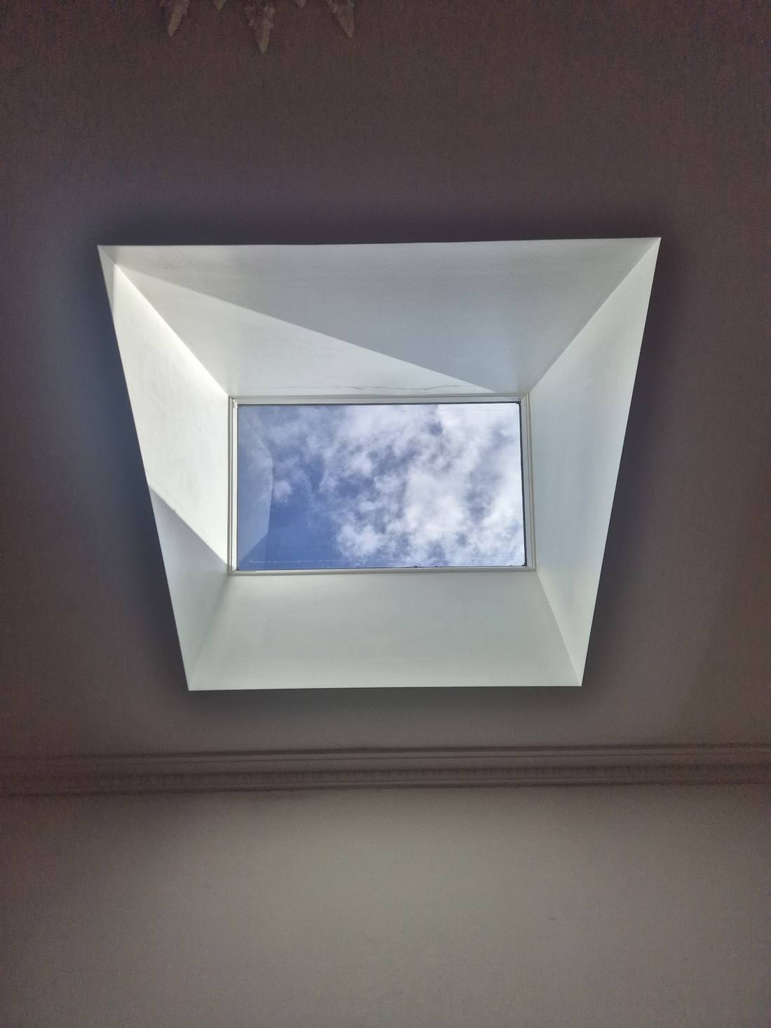 Detailed ceiling and skylight set ready for paint