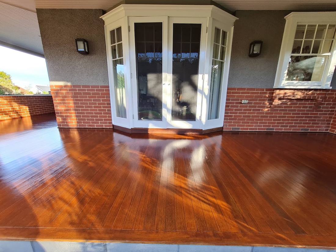 Interior bay window and polished timber floor after repaint